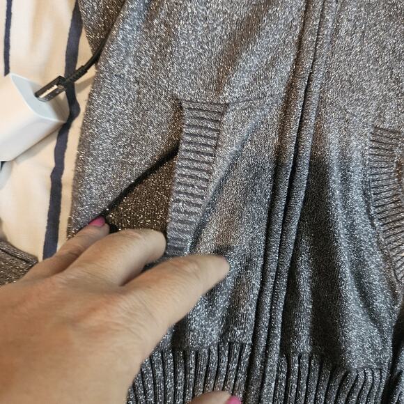 Y2k Bebe Gray Bling Logo Zip-Up Hoodie Size S With Faux Fur Euc. Shimmery Silver - Picture 7 of 10